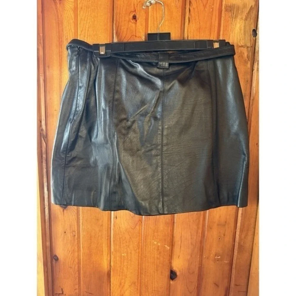 Wilsons Leather Maxima Vintage Belted Mini Skirt‎ Size 14 Black 90s Y2K Grunge